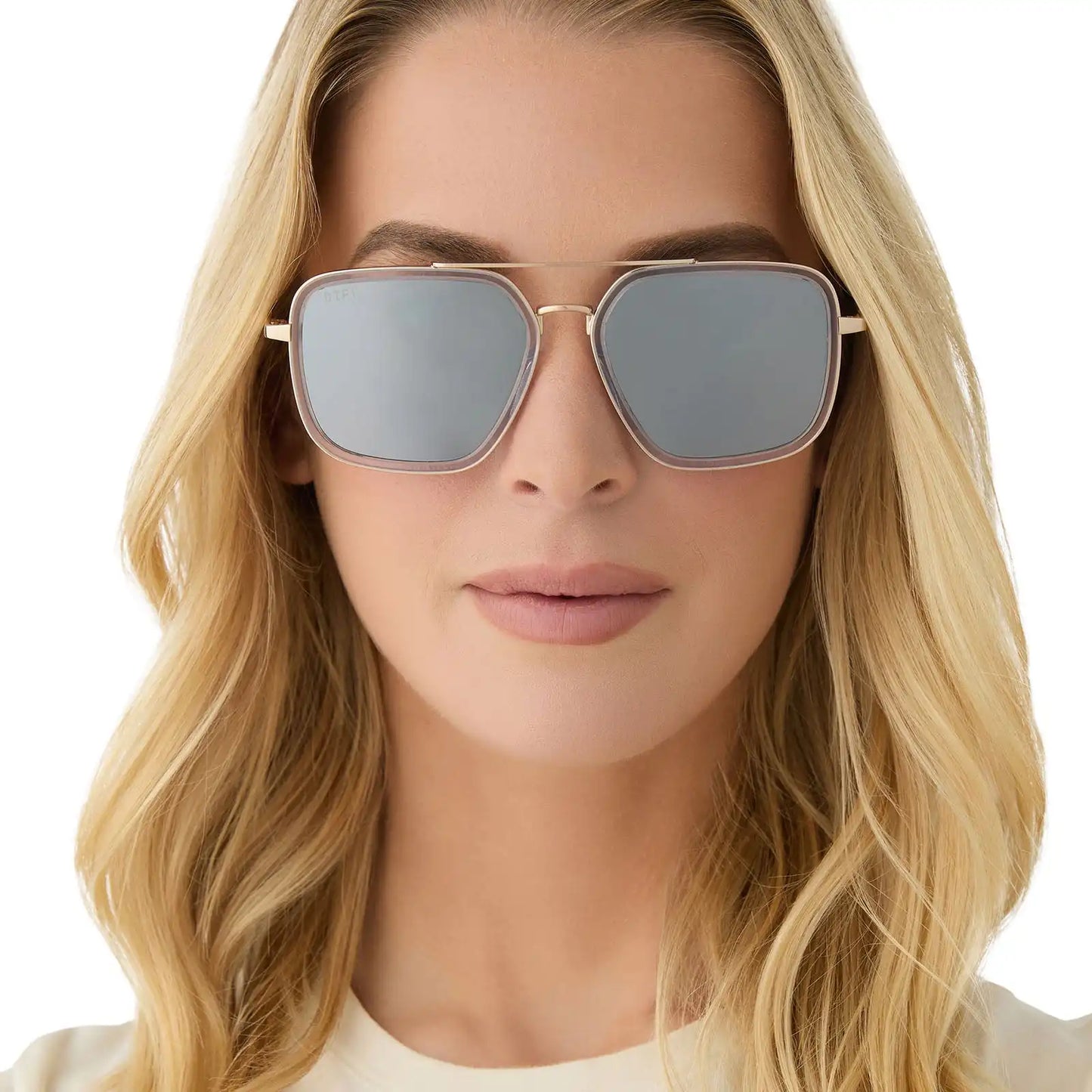 JORDAN - GOLD + CLEAR CRYSTAL TEMPLE TIPS + SILVER MIRROR SUNGLASSES