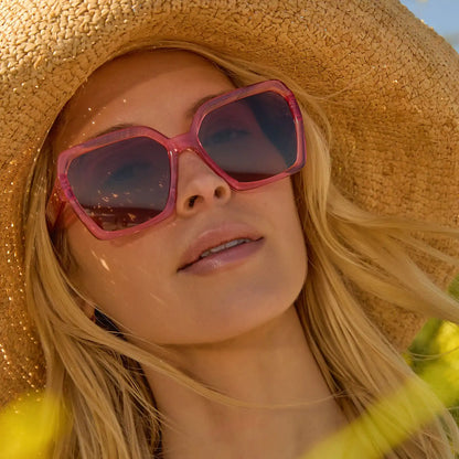 SLOANE - CANDY PINK CRYSTAL + BROWN SUNGLASSES