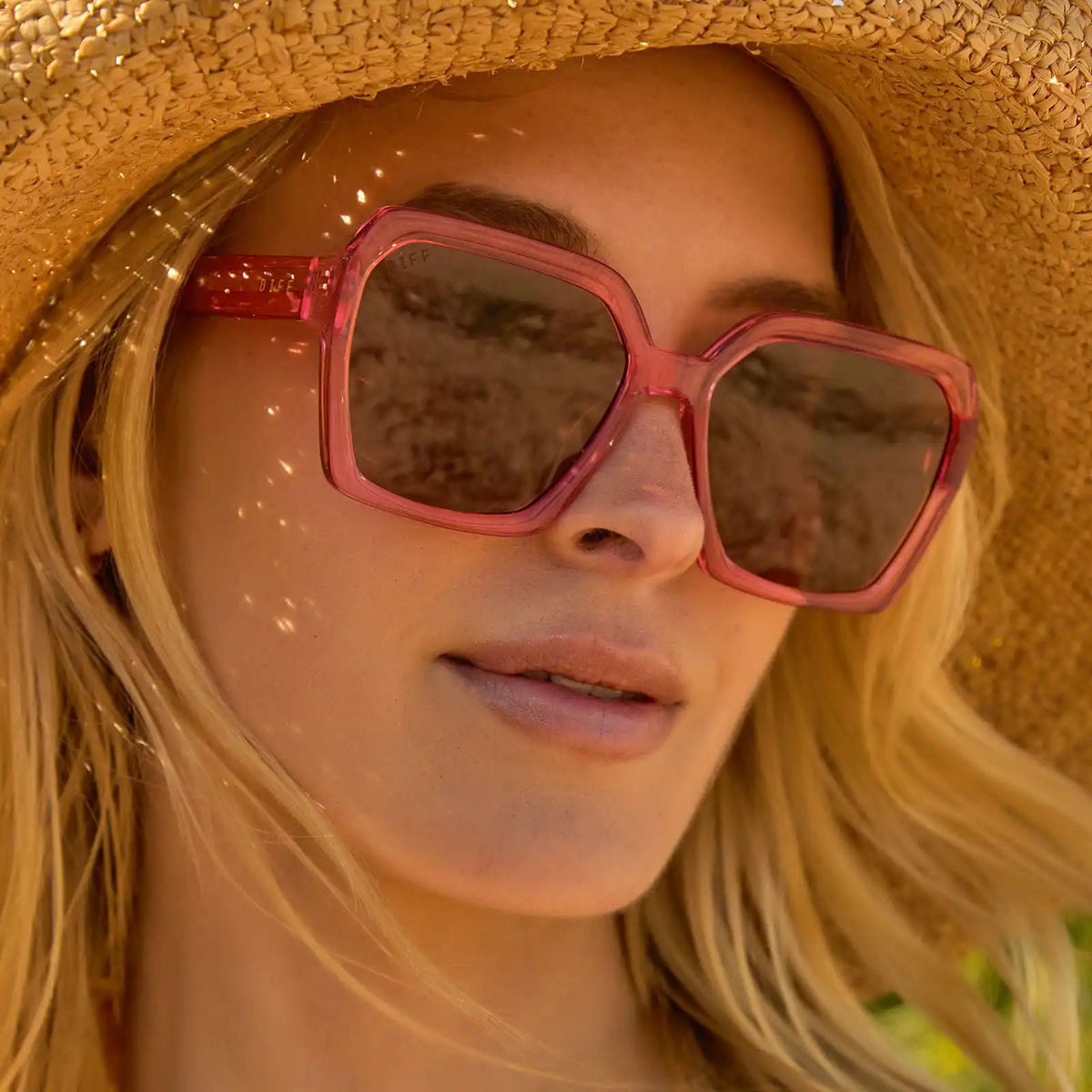 SLOANE - CANDY PINK CRYSTAL + BROWN SUNGLASSES