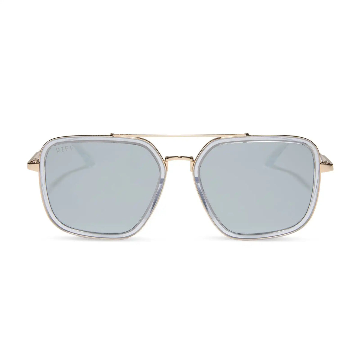 JORDAN - GOLD + CLEAR CRYSTAL TEMPLE TIPS + SILVER MIRROR SUNGLASSES