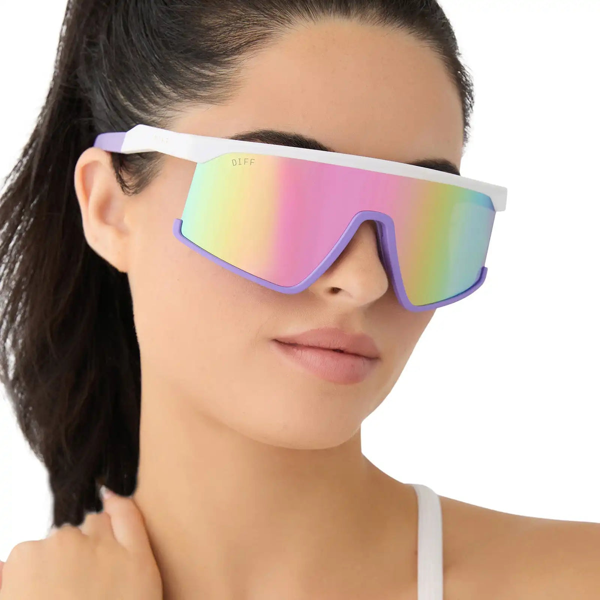 SPIKE - MATTE WHITE LAVENDER + RAINBOW MIRROR + POLARIZED SUNGLASSES